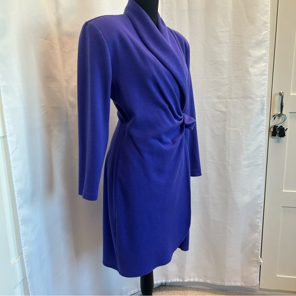 Vintage retro purple long sleeve 80’s 90’s wrap mini dress - Picture 3 of 14